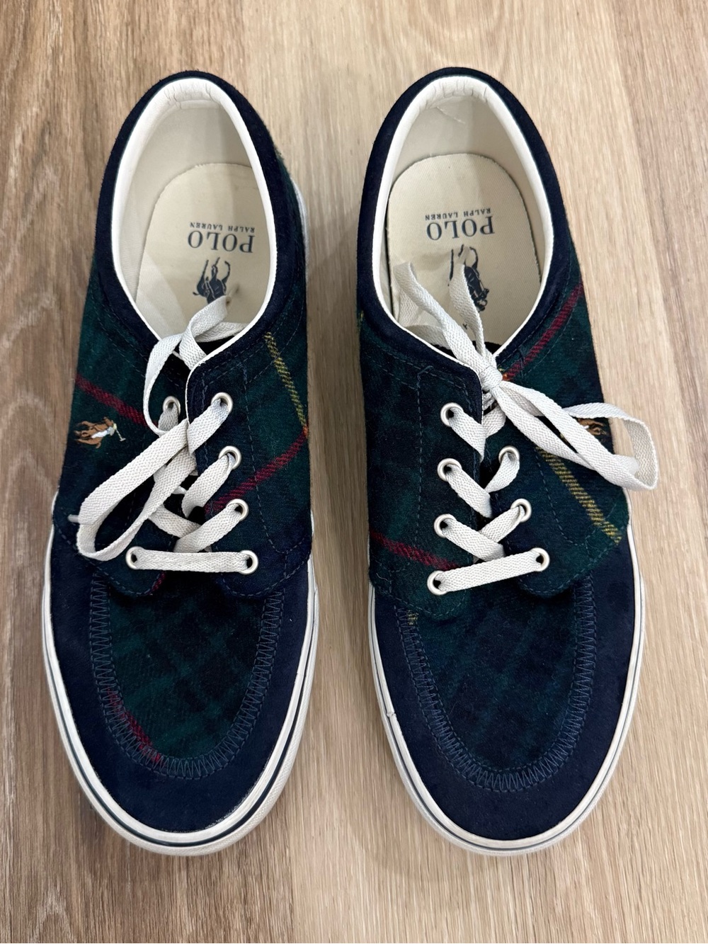 Polo by Ralph Lauren Navy & Green Plaid Low-Top Sneakers
